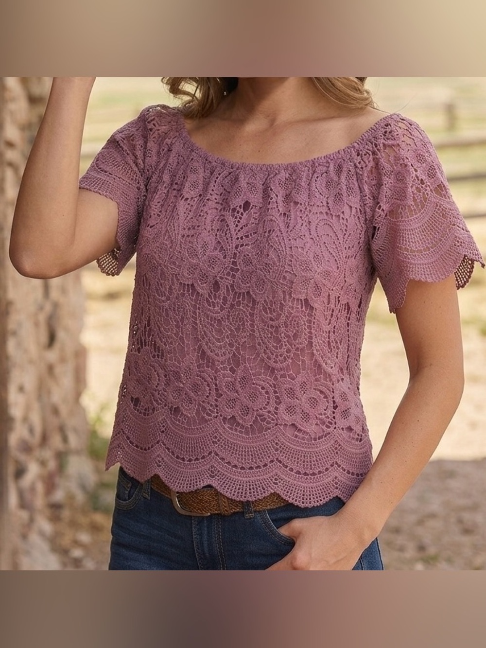 NWT Haute Monde Mauve Lace Blouse Size S